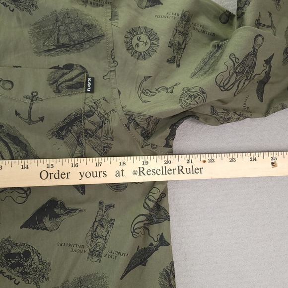 Kavu Shirt Men Small Olive Green Nautical Hootenanny All Over Print Kraken Diver - Picture 9 of 13